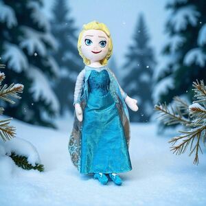 Disney Store Princess Elsa Frozen 18” Soft Plush Doll Toy Blue Glitter Dress